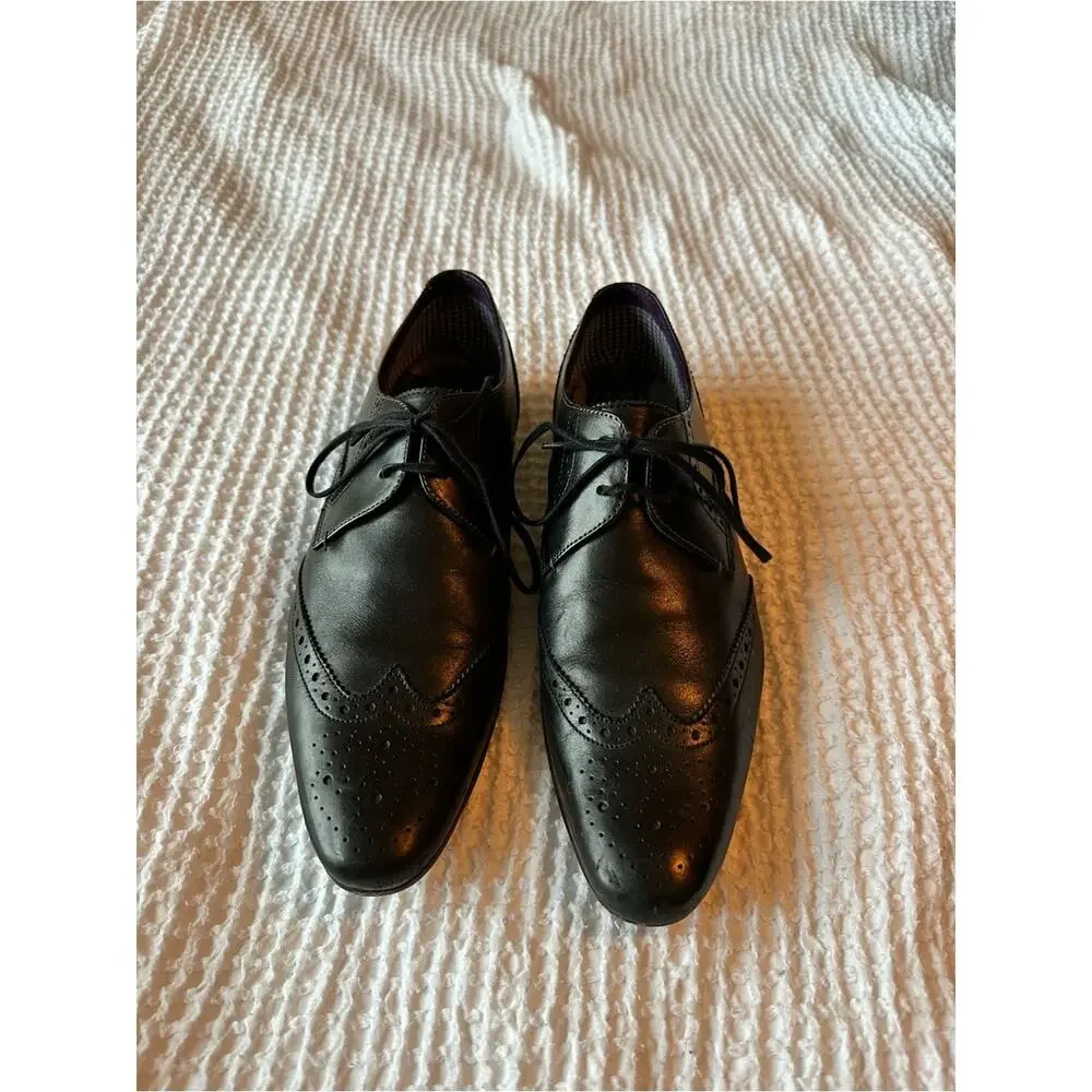 Ted Baker London Mens Black Leather Wingtip Oxford Dress Shoes Brogue US 9 EU 42